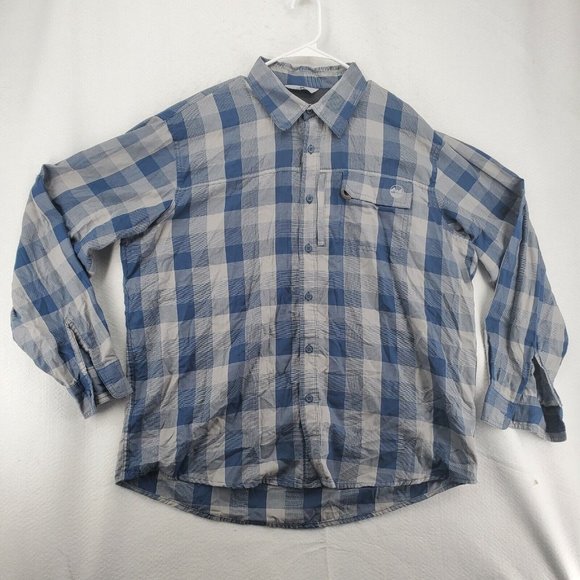 Wrangler Shirt Men's Long Roll Tab Sleeve Button Down Collared Plaid Blue XL - Picture 2 of 11